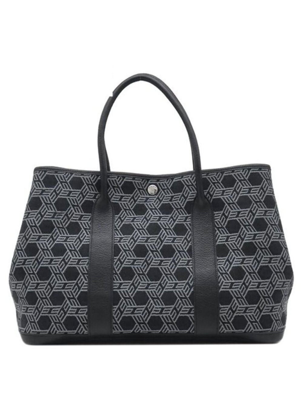 Hermes Tote Garden Party PM 36 Toile So H Buffalo Black Gray Silver H Logo